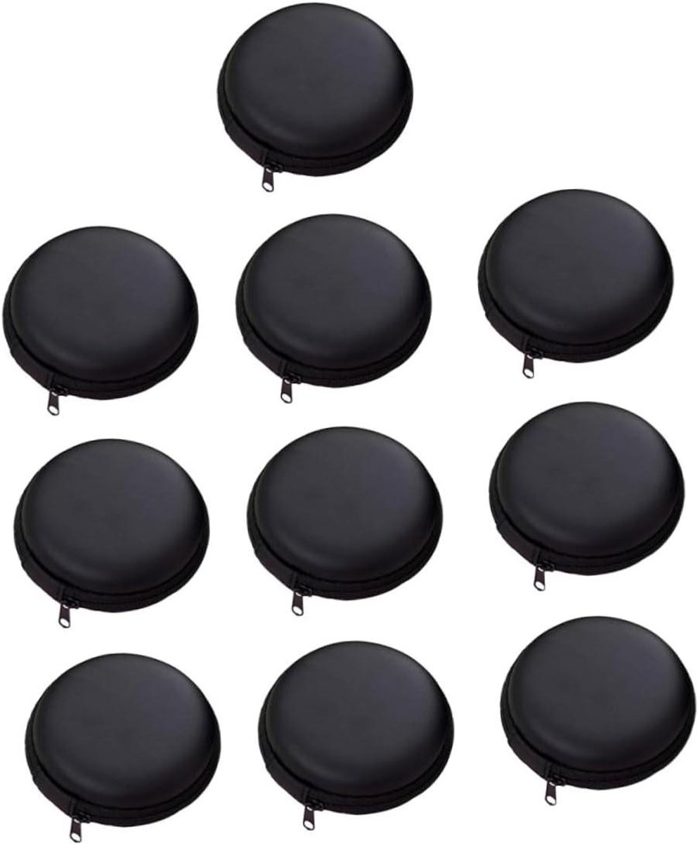 Gatuida 10stuks Draagbare Oordopjes Opbergdoos Ronde Oordopjes Organizer Voor Reizen Zwart Voor Datakabels Met Stevige Rits Duurzame Constructie