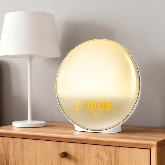 Wekker met Licht - Natuurlijke Wekker - Rustig Wakker Worden - Verstelbare Helderheid - USB Opladen - Wit — afbeelding 4