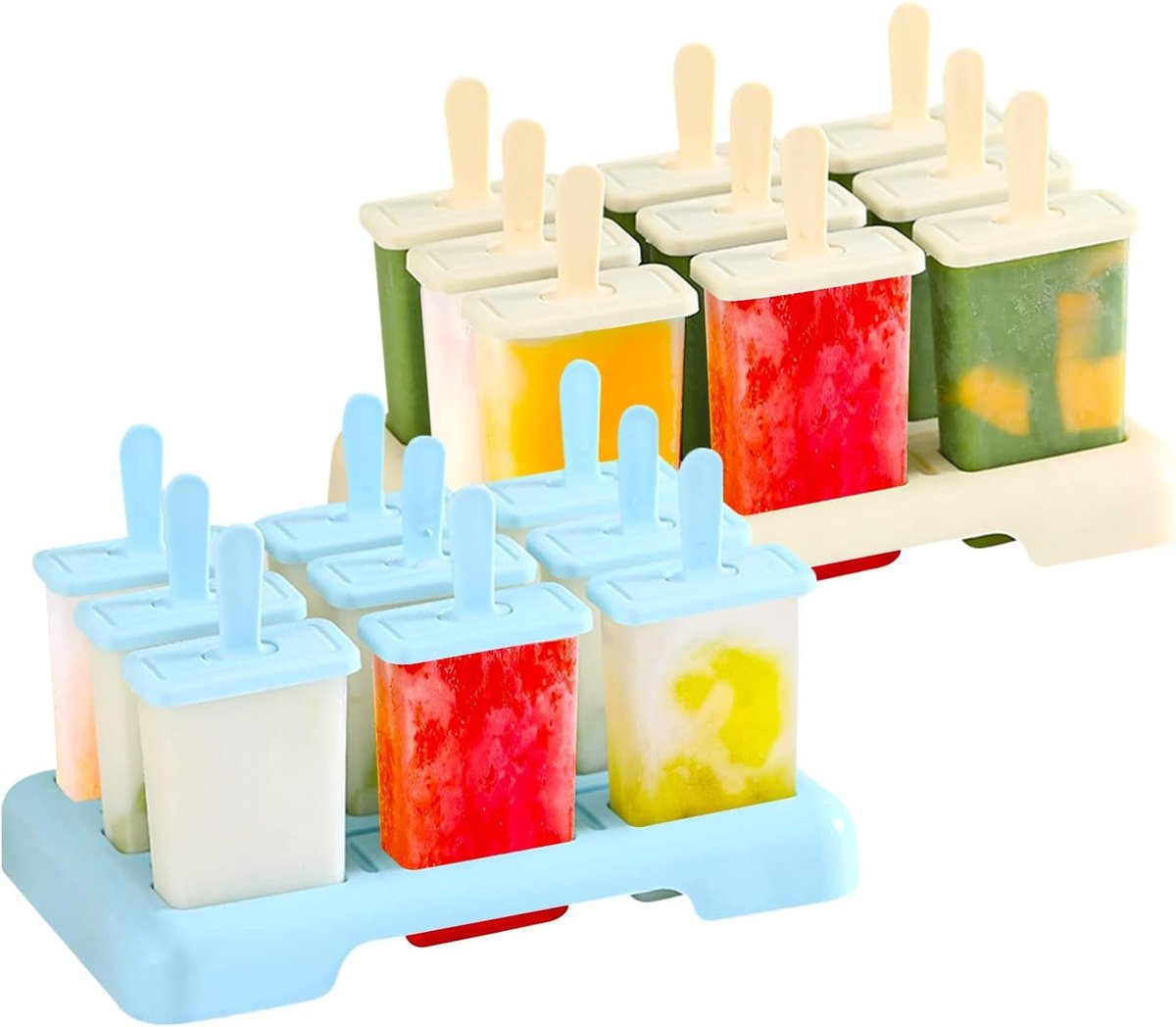 Herbruikbare ijsvormen set voor kinderen - 18 stuks, BPA-vrij, blauw en beige