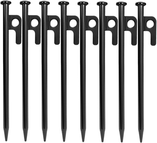 8 x haringen, stormvaste haringen, stalen haringen met haak en gat voor kamperen en buiten wandelen, 20 cm