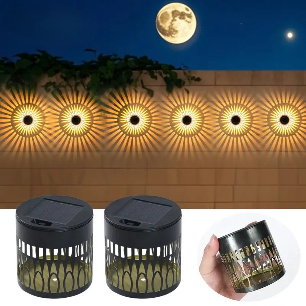Zonne tuinlamp - Zonpatroon Wandlamp - Solar Buitenverlichting - Warm Wit Licht - Waterbes