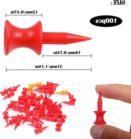 Dailygoods- Golf Tees 31 mm - Kunststof - Onbreekbaar - 100 Stuks - Rood - Duurzaam Materiaal - Golfhuls van Dailygoods — afbeelding 2