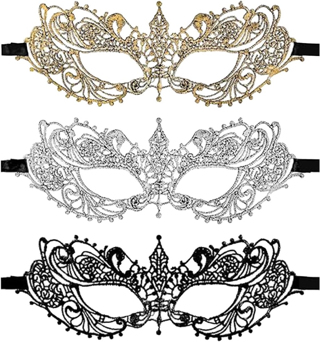 Set van 3 Sexy Venetiaanse Maskers voor Vrouwen - Zachte Leren Halloween Oogmaskers voor Feestjes, Carnaval en Prom