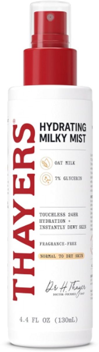 THAYERS Milky Mist Gezichtsspray met Haver Melk & 7% Glycerine – Hydraterende Toner Spray voor Herstel van de Huidbarrière – Parfumvrij – Geschikt voor Alle Huidtypes – 130ml