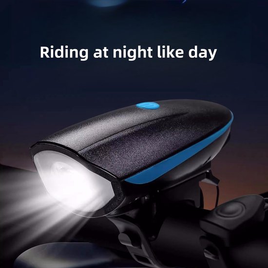 VHV - Fietslamp met bel - oplaadbare fiets voorlamp met hoorn - IPX3 waterdicht - voor nachtritten, stadsfiets, racefiets en mountainbike — afbeelding 4