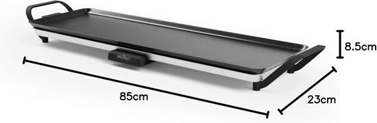 Swiss Haus® TP70 Bakplaat L - 1800W Elektrische Grillplaat - Gourmet - PFAS Vrij - 70x23 cm - Afneembare Thermostaat & Handgrepen - Vetopvangbak - Teppanyaki - Tafelgrill voor 6-8 Personen - Zwart — afbeelding 5