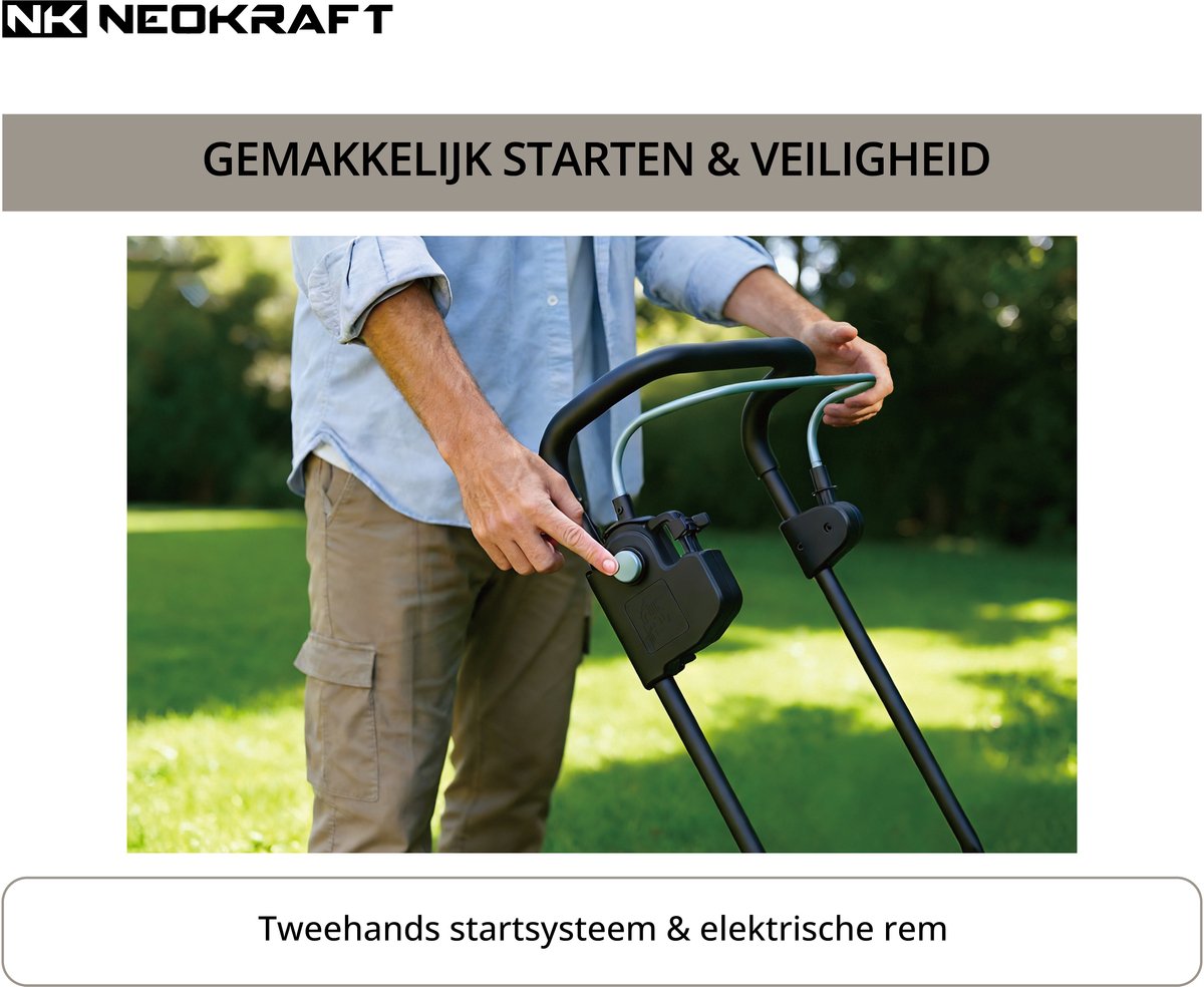 Neokraft - 20V Accu grasmaaier - 33cm maaibreedte - Brushless motor - 5 instelbare maaihoogtes - Incl 30L opvangzak - Incl. 20V 4,0Ah accu & lader thumbnail 8
