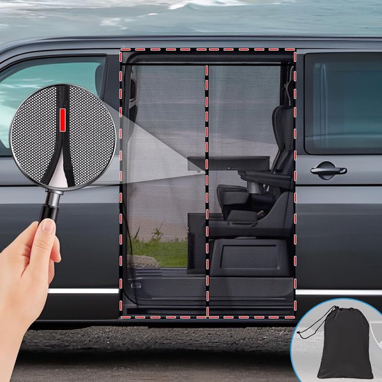 Klamboe magnetisch Geschikt voor VW T5 T6 voor schuifdeur, vliegenhor, insectenbescherming, zonwering, zijdeur schaduwnet, camping — afbeelding 2