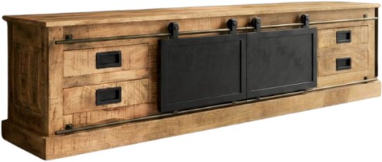 Deco4yourhome® - Tv Dressoir - Mangohout - 200cm - Industrieel - Metaal - Staal - Lotte