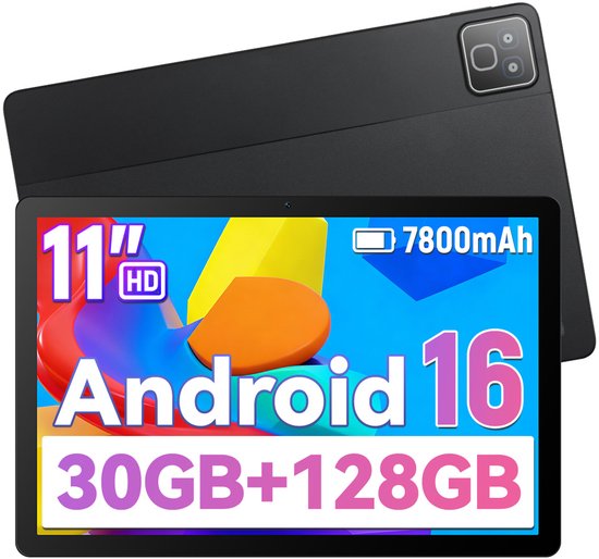 11 inch Tablet - Android 16 Tablets - 128GB - 5G Wi-Fi - 7800mAh - Zwart
