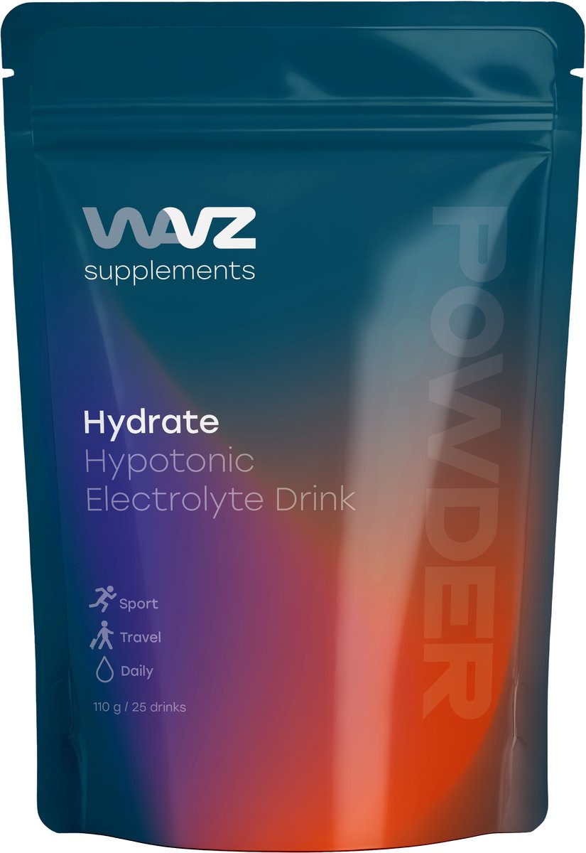 WAVZ Elektrolyten Poeder, Hydratatie Drink, Magnesium, Kalium & Natrium, Hypotone Sportdrank, Bioplastic Doseerlepel, 25 Porties