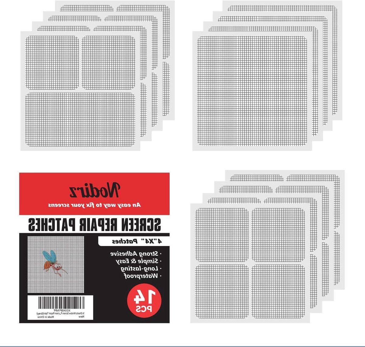 Reparatieset Raamhor - Hor reparatie - Gaten dichten - Sterke lijm - 14 vellen - Grijs