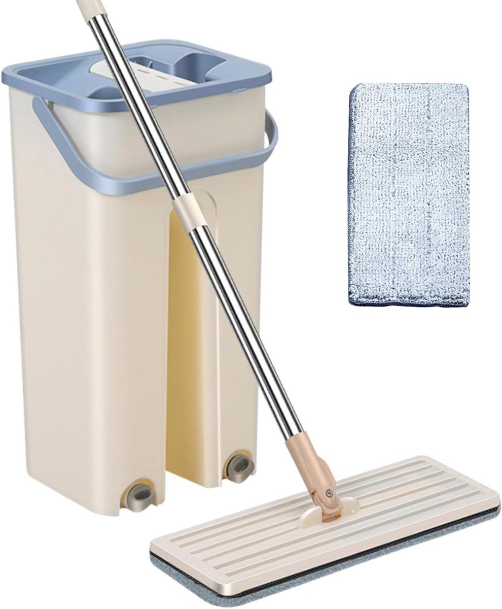 Vloer Mop - Dweil Set - Vloeren Reinigen - Contactloze Reiniging - 122 cm - Wit