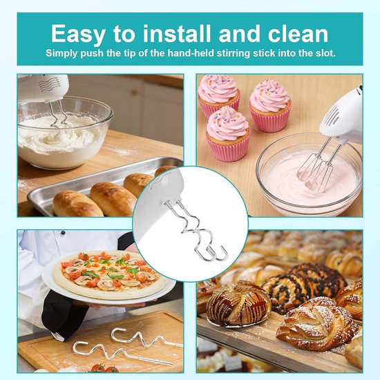 Mixer Accessoires Set - Deeg Haken - Bakken en Mixen - Roestvrij Staal - 6 Delig - Zilver van Merkloos — afbeelding 2