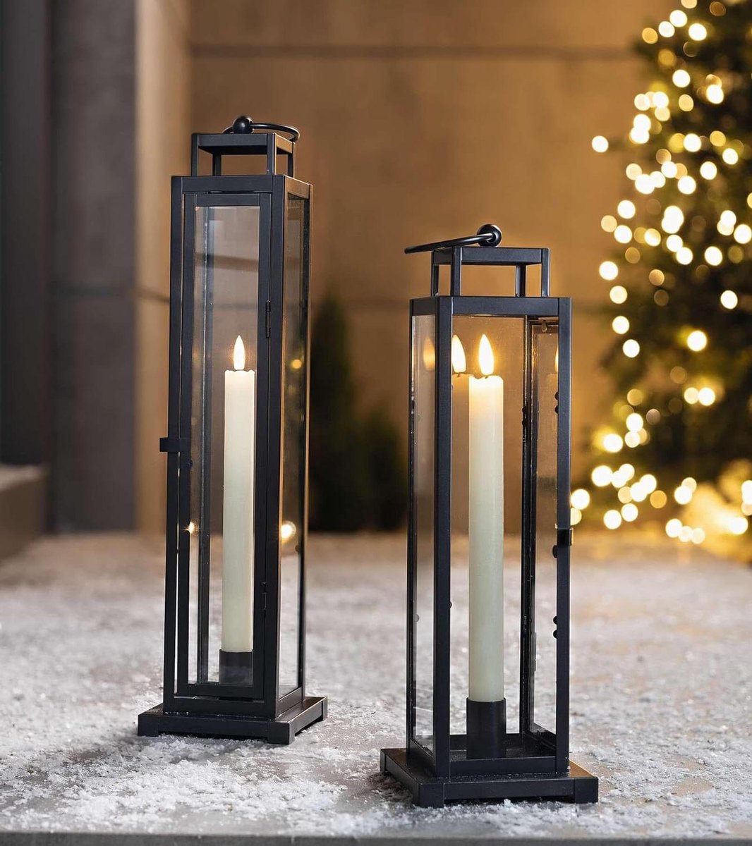 Decoratieve Lantaarns - Windlichten Kandelaars - Sfeerverlichting Creëren - Set van 2 - 34 en 44 cm hoog - Zwart