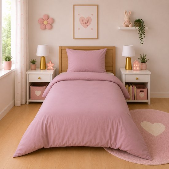 Decoware Peuter Dekbedovertrek Uni 120x150 cm - Roze - Katoen - Voor Peuterbed - Met Kussensloop — afbeelding 5