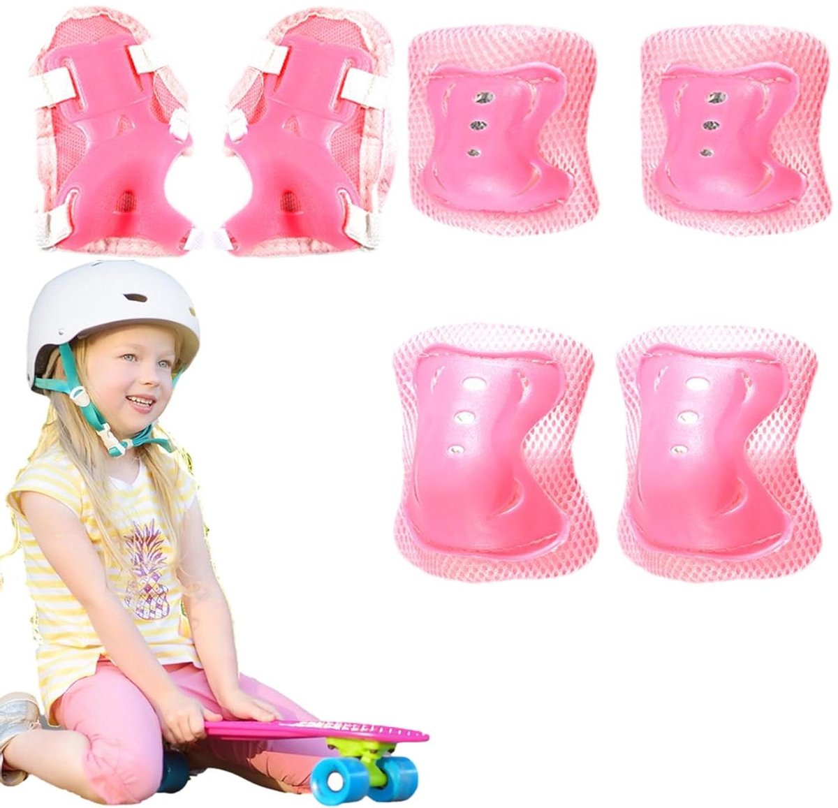 Beschermende uitrusting kinderen - Valbescherming set - Actieve sporten - Ademend mesh ontwerp - 3-12 jaar - Roze