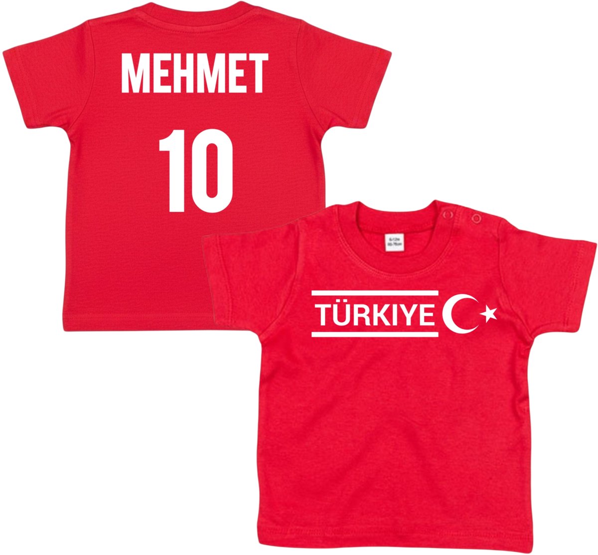 Türkiye Baby T-shirt gepersonaliseerd met naam en rugnummer - 18-24 Maanden - Rood - WK Voetbal - Turkije