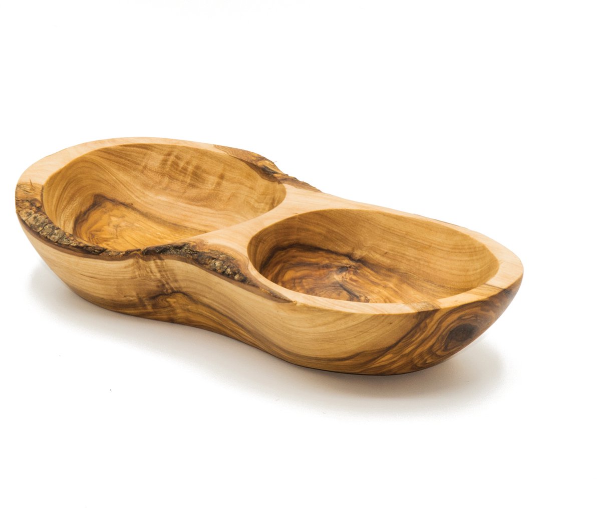 Rizes Wood - Pure Olive Wood - olijfhouten Schaal met 2 vakken - Olijfhout - Borrel - Cadeautip - Duurzaam!