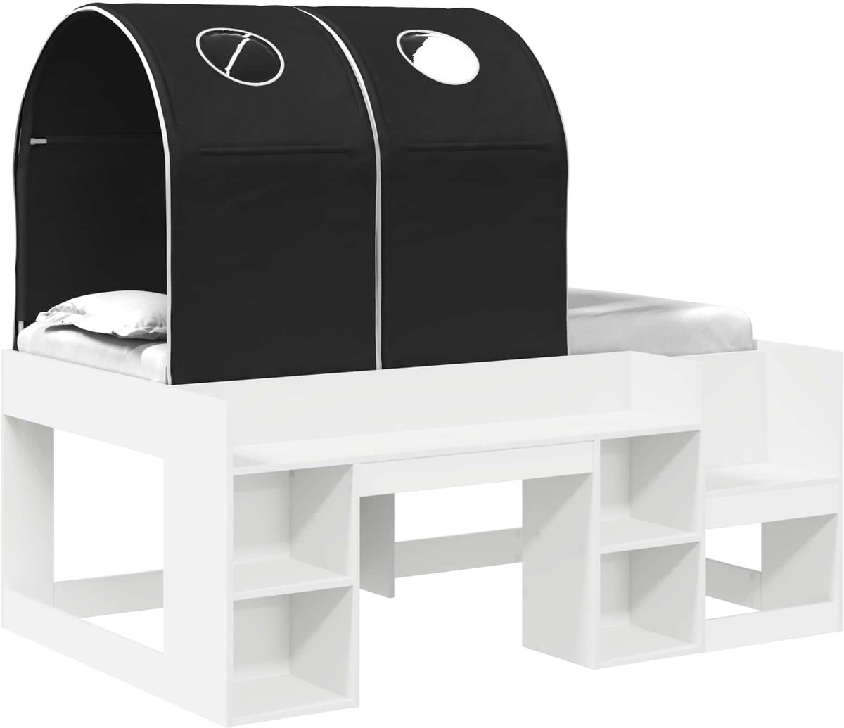 vidaXL Bed - met - Tunnel - met - plank - 3 - st - Wit - en - zwart - Bewerkt - hout Wit en zwart