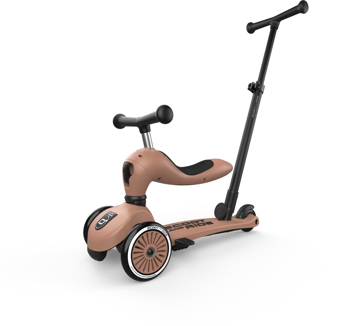 Scoot & Ride Highwaykick 1 Push & Go - 2-in-1 Kinderstep met duwstang - Step & Loopfiets 2-in-1, 3 wielen - Duwstang 3 hoogtes, afneembare voetsteunen - 1-5 jaar, max 20/50 kg - Mocha — afbeelding 5