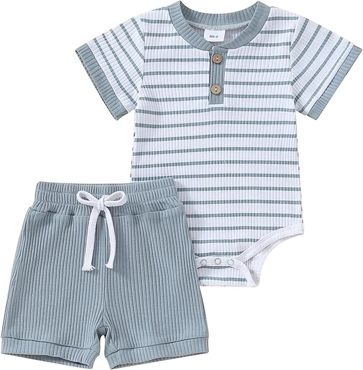 Schattige jongens tweedelige outfit voor baby's, korte mouwen gestreepte romper en shorts set, zacht katoen, babykleding voor 0-18 maanden, comfortabele en stijlvolle kleding voor jongens
