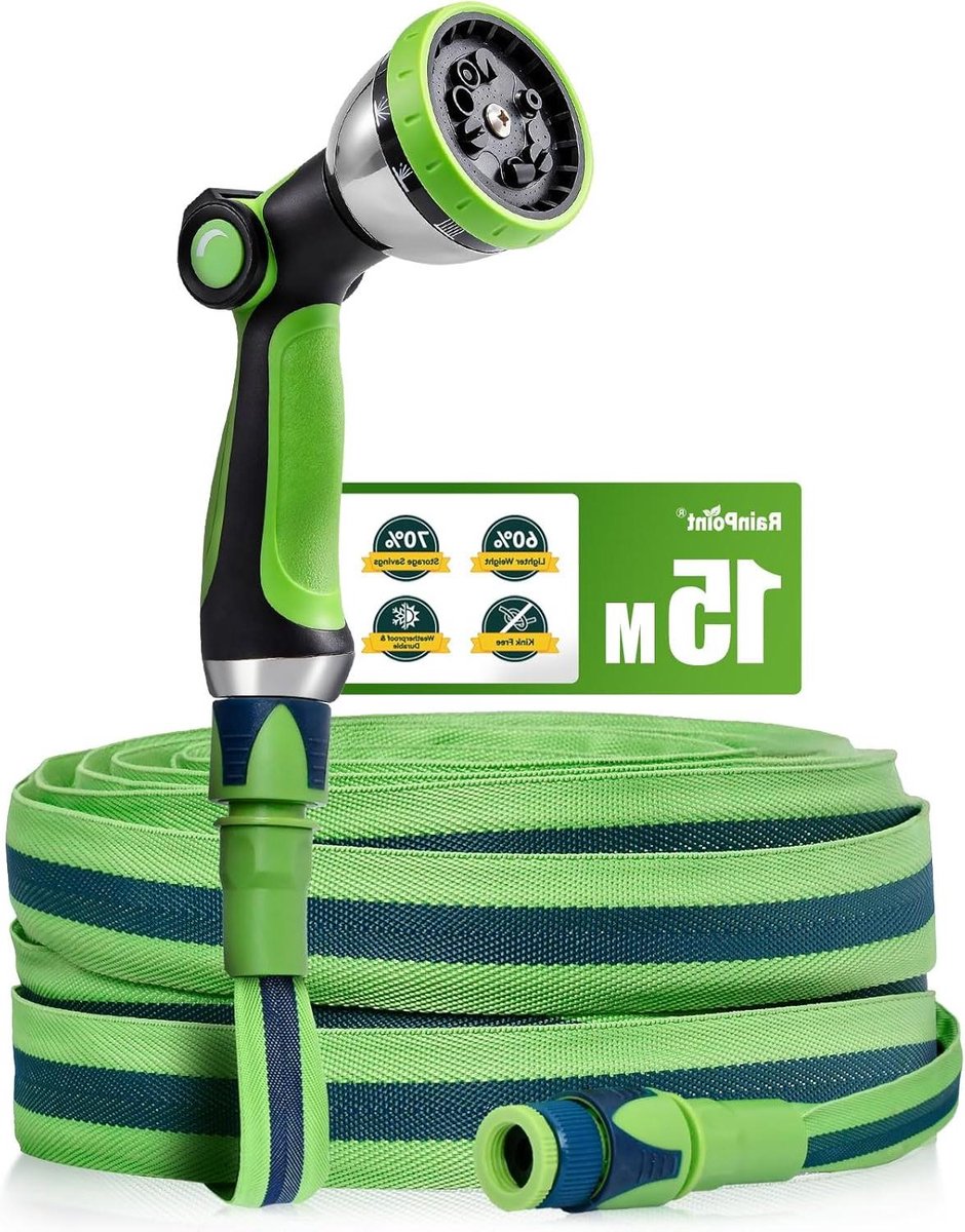 Flexibele Tuinslang - Water Slang - Tuin Besproeien - 10-Functie Spuitmond - 15 Meter - Groen