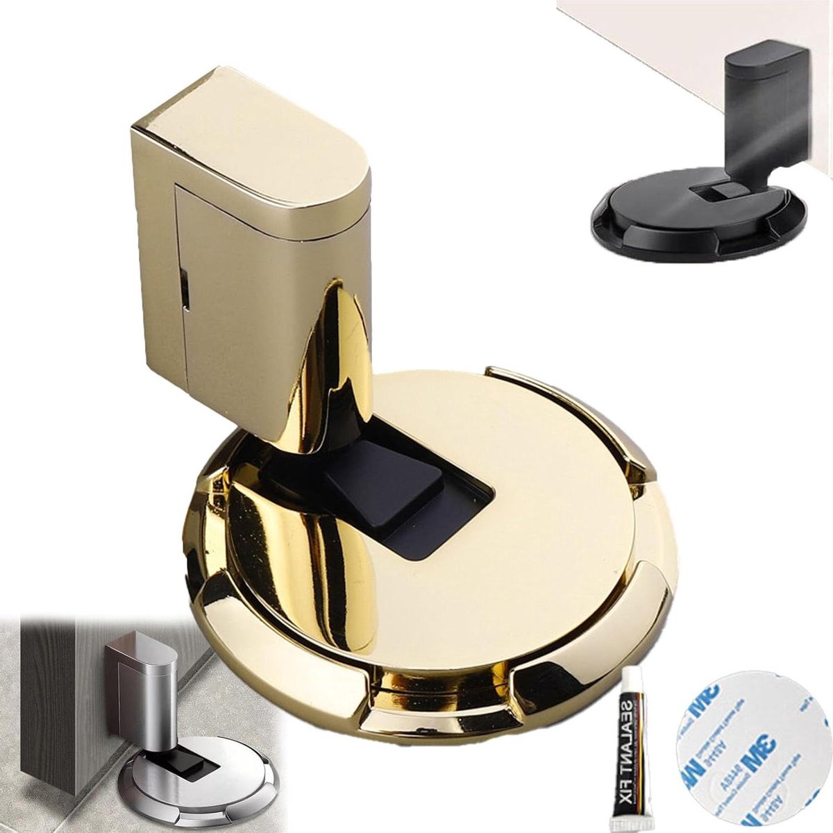 Mechanische Deurstopper - Vloerstopper Deur - Deur Open Houden - Verstelbaar Geen Boren - Max 2cm Deurhoogte - Goud