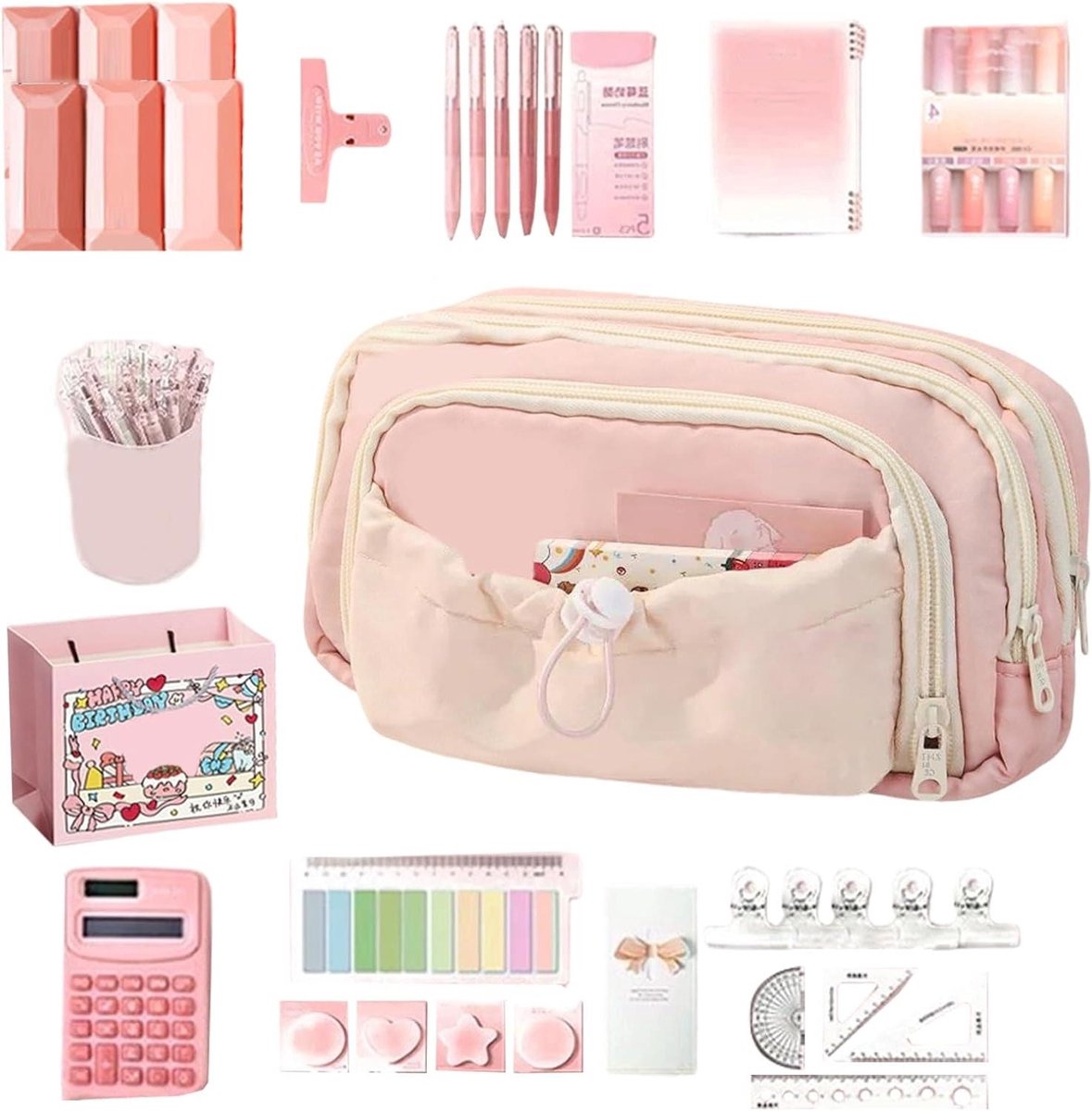Esthetische etui - Schattige opberger - Kantoor en school - Compleet met accessoires - 22 x 15 cm - Roze puppy