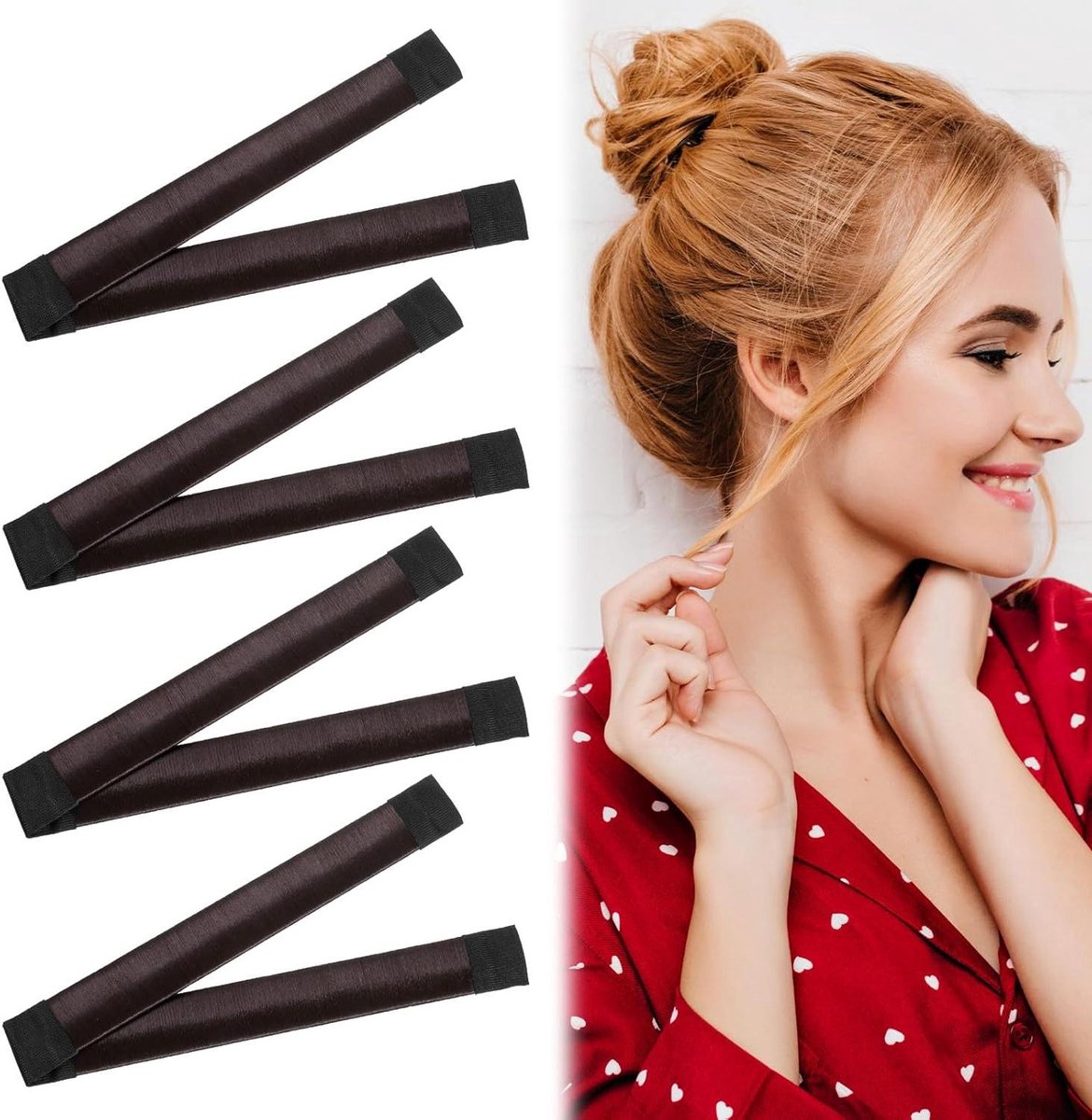 Haarknotmaker Set - Haarstyling Accessoires - Snel Kapsel Maken - Met Metalen Frame - 4 Stuks - Zwart