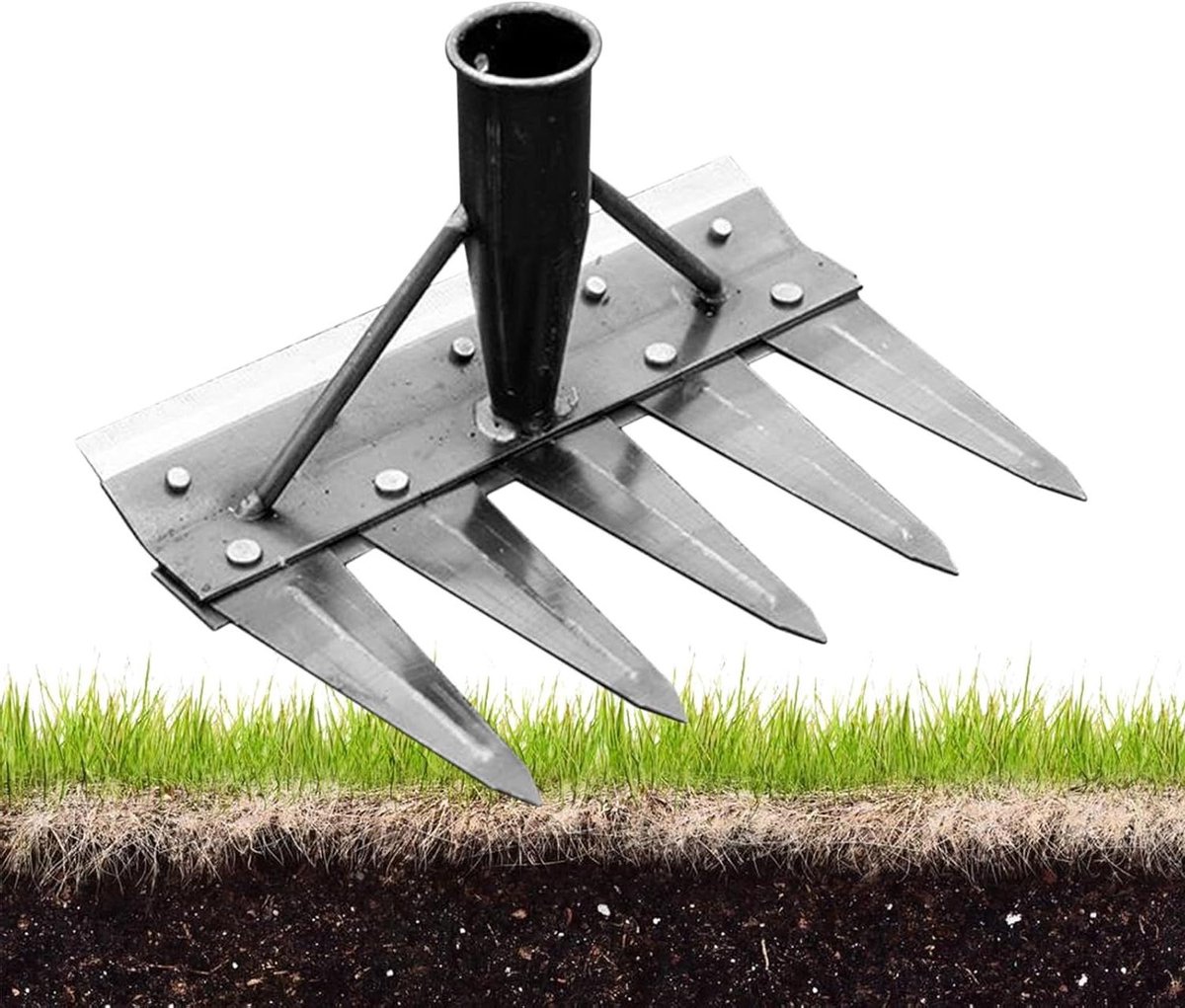 Onkruidverwijderaar Hark - Tuinhark Wieden - Gazon Onderhoud - Ergonomisch Ontwerp - 5 Tanden - Metaal