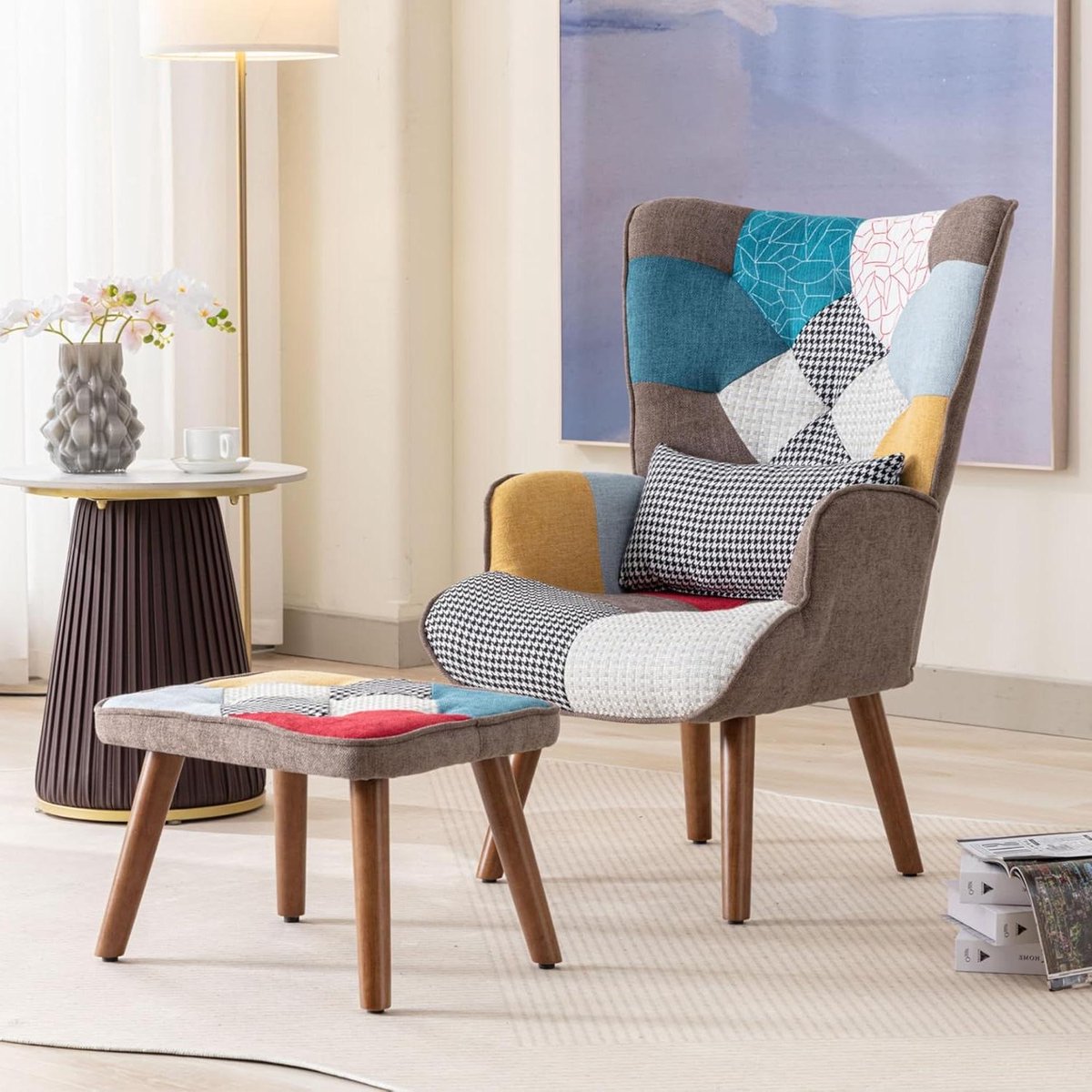 Vrijetijdsstoel met voetenbank - Zitcombinatie relax - Ontspannen in huis - Ergonomisch gevormd - 90 kg draagkracht - Veelkleurig