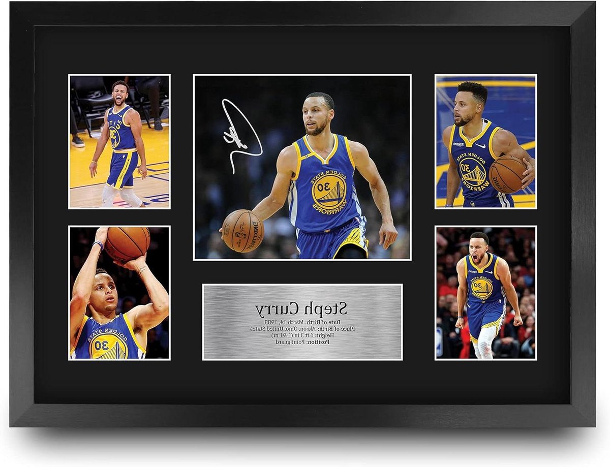 HWC Tradin FR A3 Steph Curry Golden State Warriors Geschenken Bedrukte Gesigneerde Presentatiedisplay Voor Basketbalmemorabilia-Fans - A3 Ingelijst
