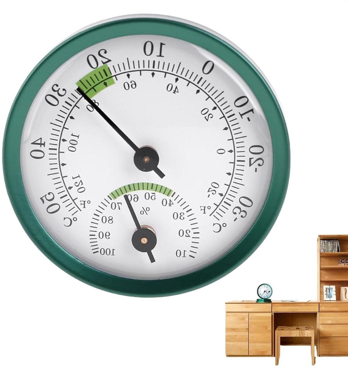 Hygrometer Buitenthermometer - Vochtmeter Tuin - Temperatuur Meten - Draadloos Mechanisch - 8.5 x 6 cm - Groen