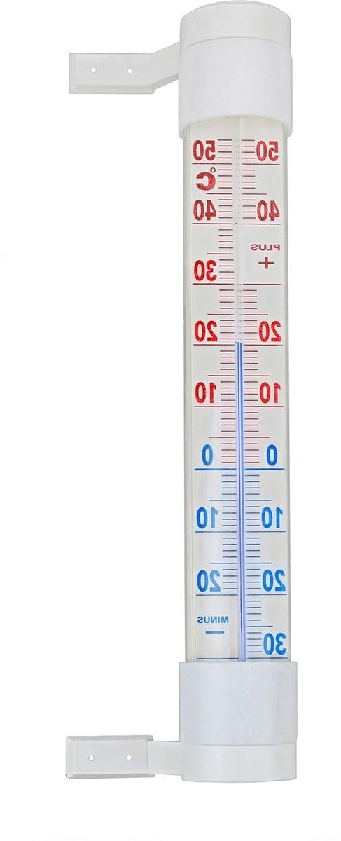 Buitenthermometer Analoog - Tuinthermometer Glas - Temperatuur Meten - Breed Meetbereik - 275 mm - Wit