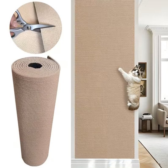 Kattenkrabmat -Zelfklevende Kattenkrabmat 300x40cm - XXL Meubelbeschermer voor Bank en Muur -Op maat te snijden krabmat voor katten- DIY Krabpaal Bekleding - Slijtvast Vilt voor Katten -Kaki