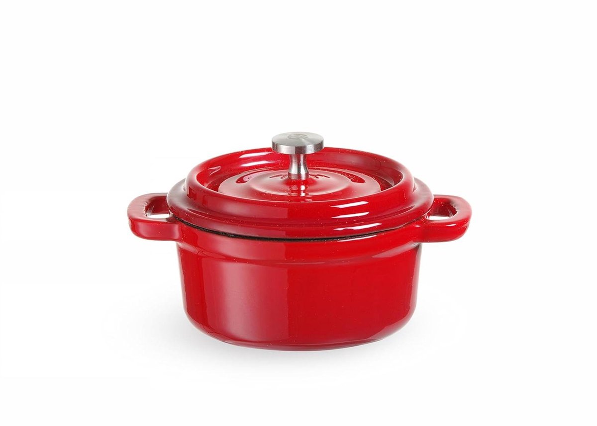Braadpan met deksel - Gietijzeren pan Stoofpan - Langzaam koken - Gelijkmatige warmteverdeling - 13 cm - Rood