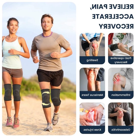Kniebrace set van 2, compressiemouwen met patellapads en stabilisatoren voor kniepijn, artritis, meniscusscheur en sportactiviteiten — afbeelding 3