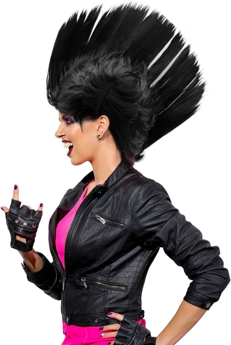 60 70 80 Mannen Peruk Zwart Synthetisch Haar voor Carnaval Kostuums, Punk Kapsel en Halloween Cosplay Accessoire