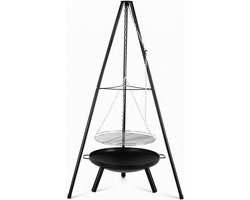 Cellista Statief BBQ Grill - Houtskool Grillset - Kampvuur BBQ - Vuurkorf met Hangend Grillrooster - Verstelbare Hoogte - 52 cm