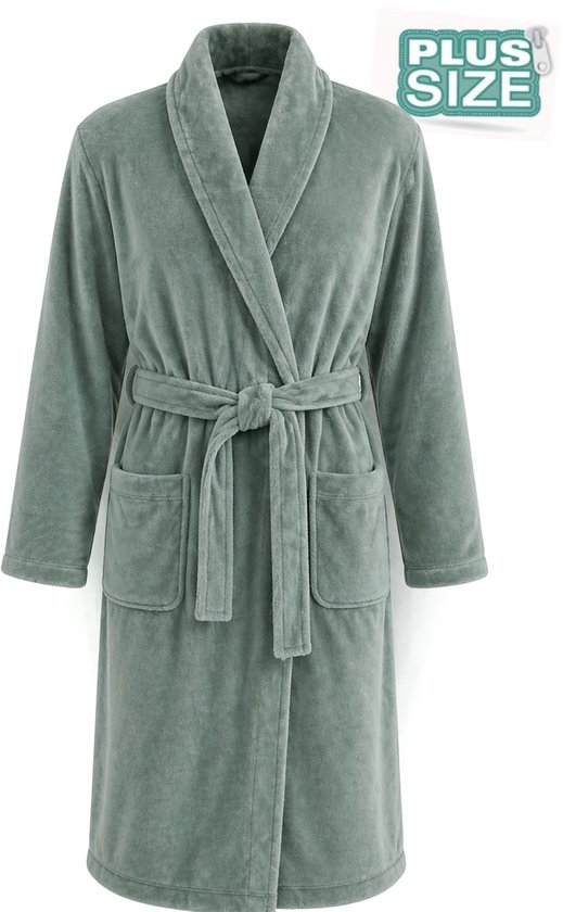Grote maten badjas unisex - sjaalkraag badjas van fleece - Plus size - badjas heren - badjas dames - groen 3XL/4XL