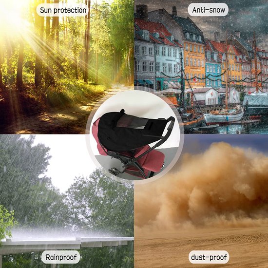 Universele Kinderwagen-zonnescherm / Zonnekap - Eenvoudige Montage - waterdichte en UV-werende zonnekap - Geschikt voor de meeste kinderwagens en buggy's - Zonnescherm met Kijkvenster (Zwart) - Cyslmuk® van Universele — afbeelding 2