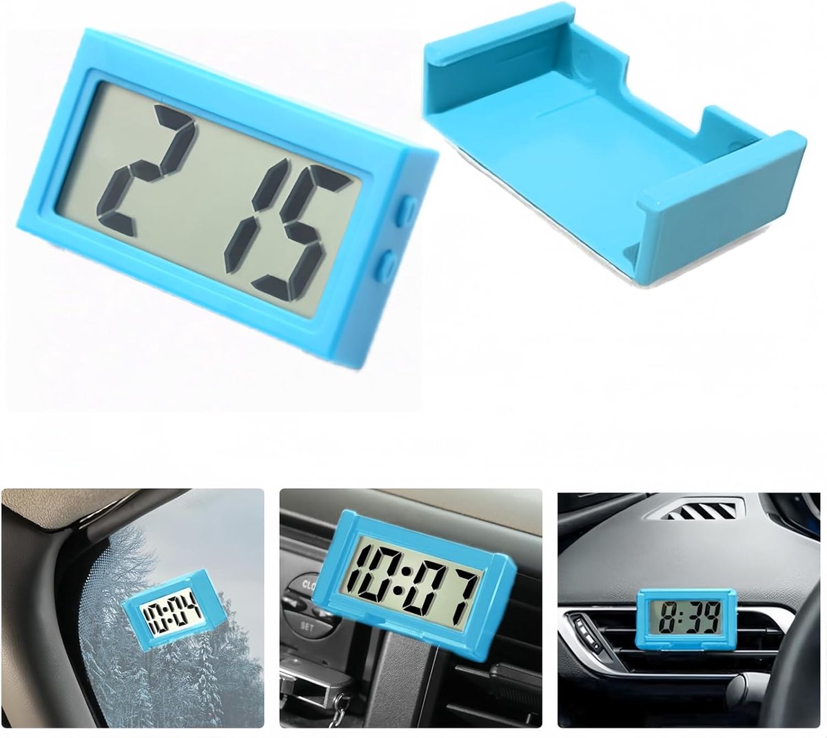 Mini Car Clock - Kleine Digitale Klok - Mini Klok voor Auto - Dashboard - Bureau - Tafel - Badkamer -Hemelsblauw