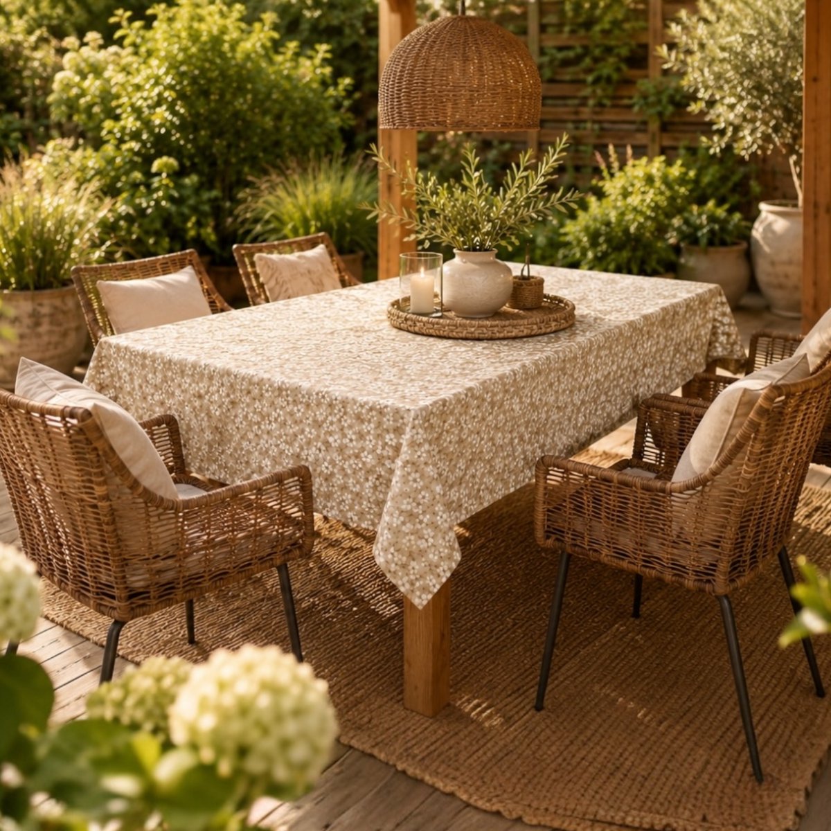 Unique Living Tafelzeil - Kersenbloesem - 140x200 cm - Beige/Wit - Vinyl - Waterdicht