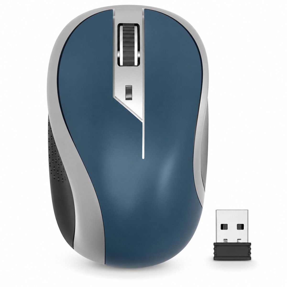 Draadloze Muis 2.4 GHz – Ergonomische USB Muis met Nano Receiver – 1000-1200-1600 DPI – Voor Laptop, PC, Windows en Mac – BlauwZilver