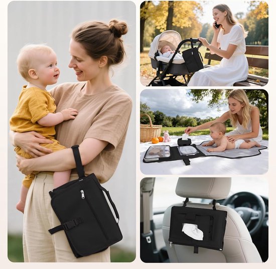 Baby Verschoonmatje - Verschoningsmatje voor onderweg - verschoningskussen - Draagbaar Verschoonmatje - Opvouwbaar Verschoonmatje - Meerdere Vakken - Wasbaar en Herbruikbaar - Babycadeau - Verschoonmatje voor Buiten en Reizen - Zwart van Merkloos — afbeelding 4