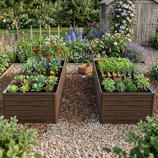 Verhoogd Bloembed - Metalen Verhoogde Plantenbak - 190x90x64 cm - Houtlook - Weerbestendig & Antiroest - Moestuin voor Groenten, Kruiden, Bloemen