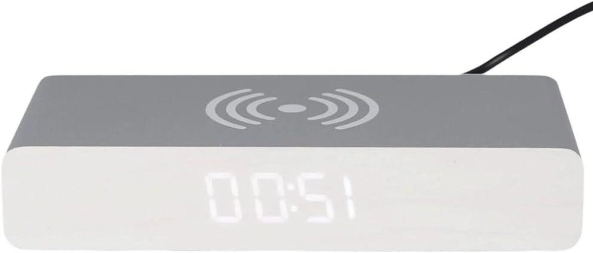 Wekker met Inductielader - Oplaadwekker Hout - Ochtenden Organiseren - Verborgen LED Display - 16 x 7.5 x 2.9 cm