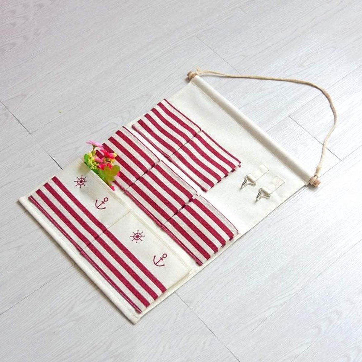 Hangende Opbergzak - Muur Organizer - Ruimte Benutten - 2 Sleutelhaken - 34.5 x 48 cm - Rood