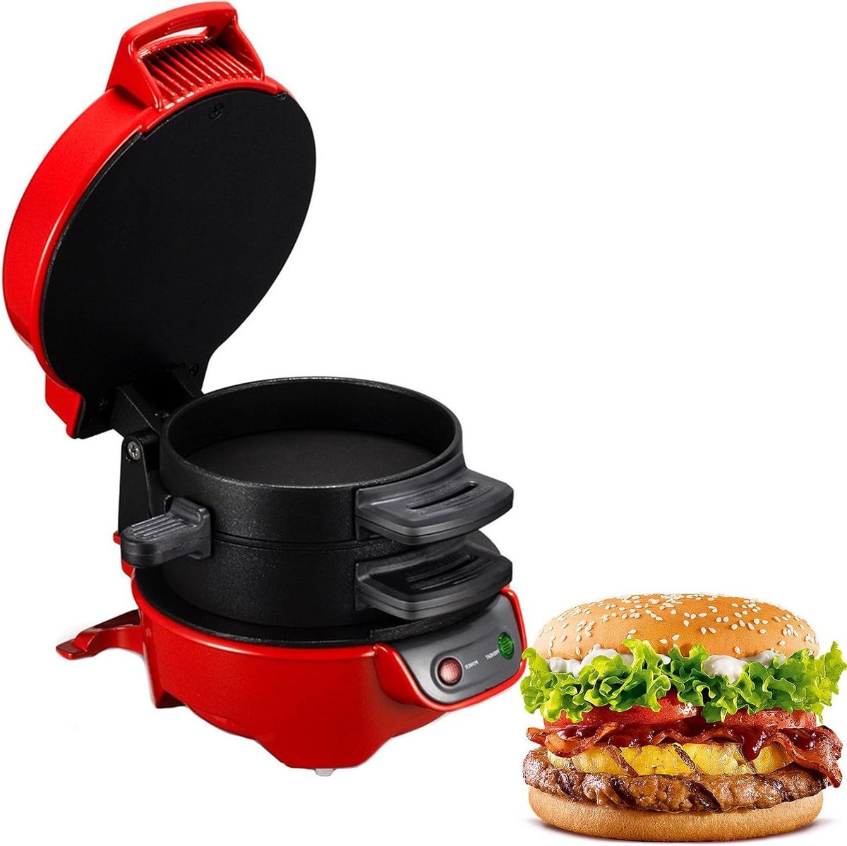 Burger Maker Machine - Sandwich Maker Ontbijtmachine - Ontbijt Maken - Veelzijdig Koken - Compact Ontwerp - Rood